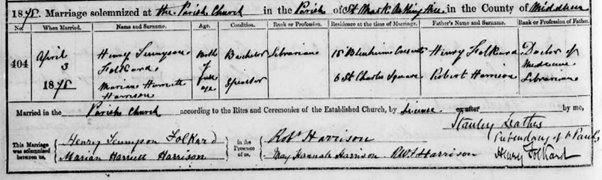 Henry and Marian's marriage record Henry and Marian's marriage record